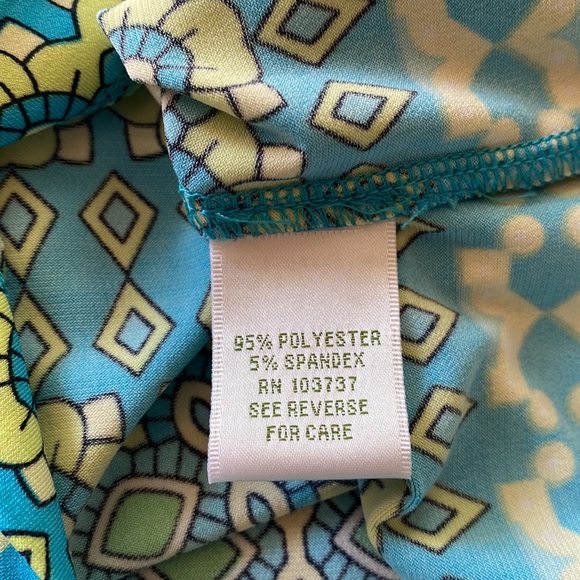 Donna Morgan Blue Green Yellow Retro Stretch Geometric Shift Dress - Sz 4 - Picture 7 of 14